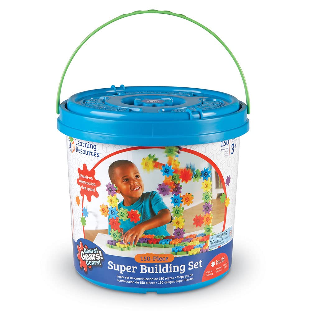 Learning Resources Gears! Gears! Gears! Super Building Toy Set, STEM Toys, Construction Toys, Gears for Kids, 150 Pieces, Ages 3+, Blue