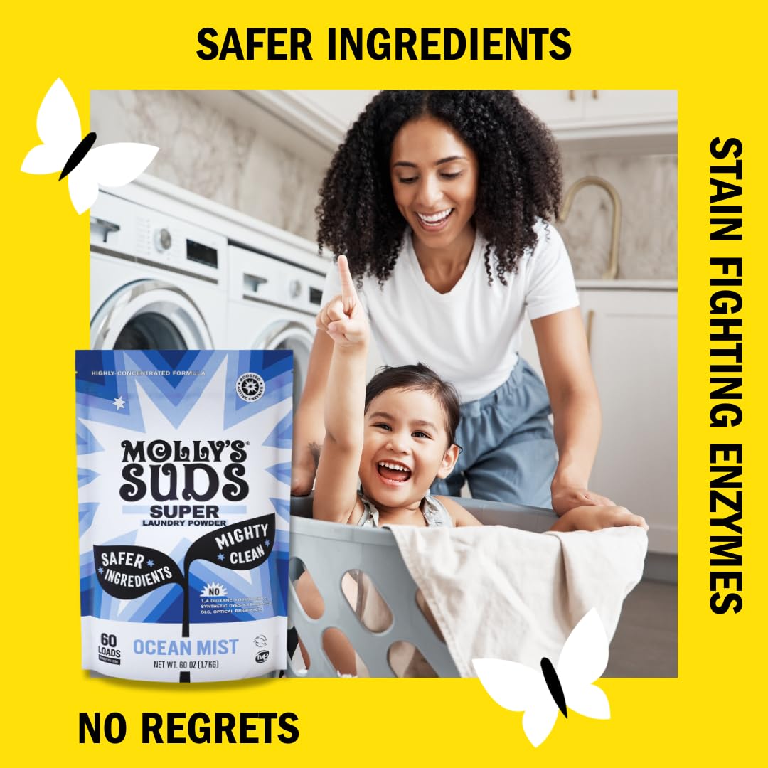 Molly's Suds Super Powder Detergent | Extra Strength Laundry Soap, Stain Fighting | Sensitive Skin | Simple, Effective Ingredients | 60 Loads - Lavender
