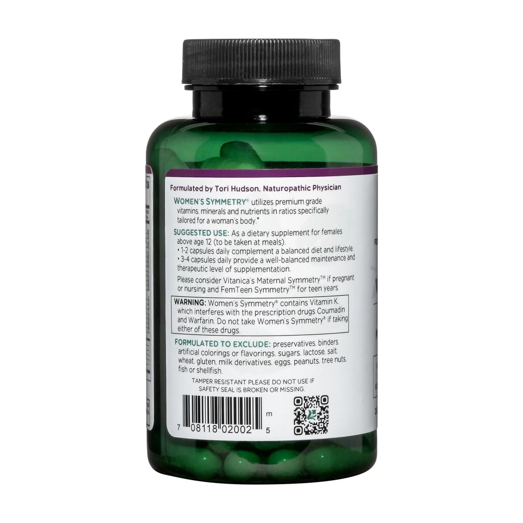 Vitanica, Women's Symmetry, High Potency Daily Multivitamin, Vegan, 180 Capsules - Nirvana Guru