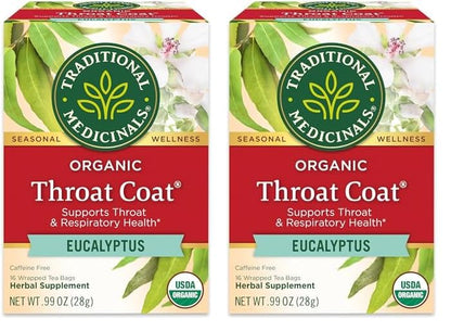 Traditional Medicinals Tea, Organic Throat Coat Eucalyptus, Throat and Respiratory Support, 16 Tea Bags - Nirvana Guru