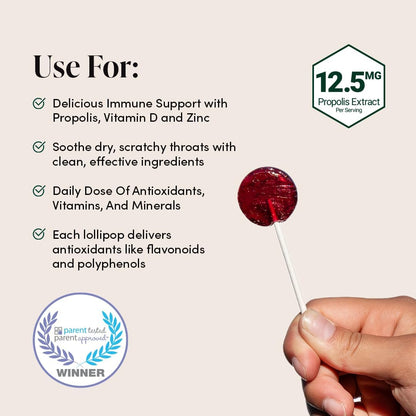 Kids Throat Soothing Lollipops by Beekeeper's Naturals - Doctor Formulated Immune Support, Vitamin D & Honey, Under 2g Sugar, Clean Ingredients,15 ct Nirvana Guru