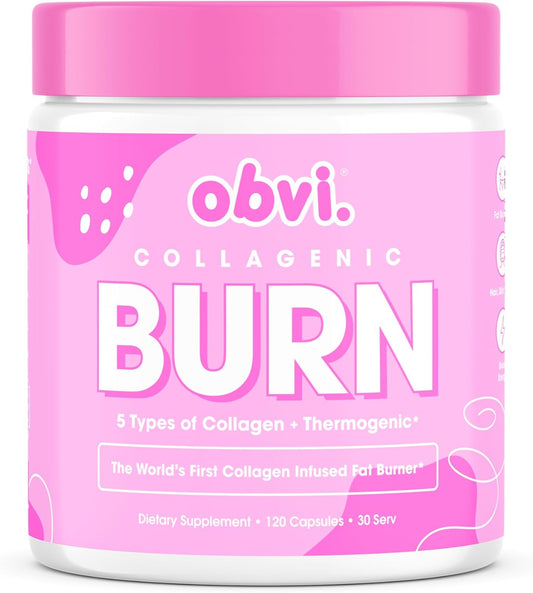 Obvi Collagenic Burn | Supports Metabolism, Energy, Focus | Collagen Peptide-Infused Thermogenic Supplement | Supports Curbing Cravings, Supports Healthy Hair, Skin, Nails, Joints | 30 Servings - Nirvana Guru