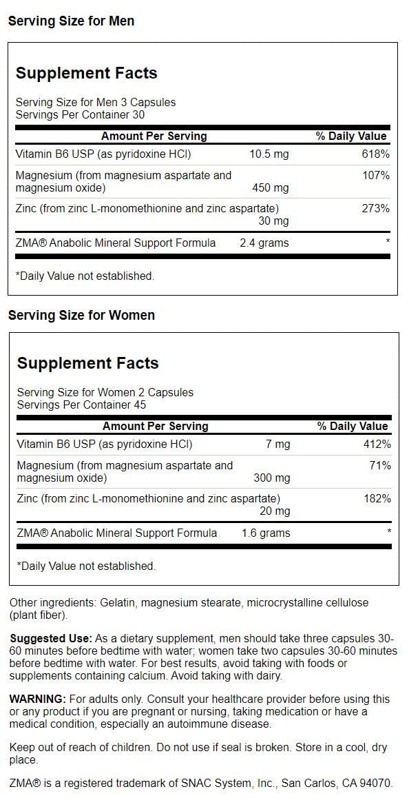 Swanson ZMA - Energy, Metabolism, and Muscle Recovery Support for Men and Women - Anabolic Mineral Support for Athletes Combining Zinc and Magnesium with Vitamin B6 - (90 Capsules, 800mg Each) 3 Pack Nirvana Guru