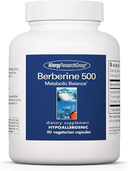 Allergy Research Group Berberine 500mg Supplement - Multi-Faceted Metabolic Support, Supports Healthy Cholesterol, Indian Barberry Root, Hypoallergenic, Vegetarian Capsules - 90 Count Nirvana Guru