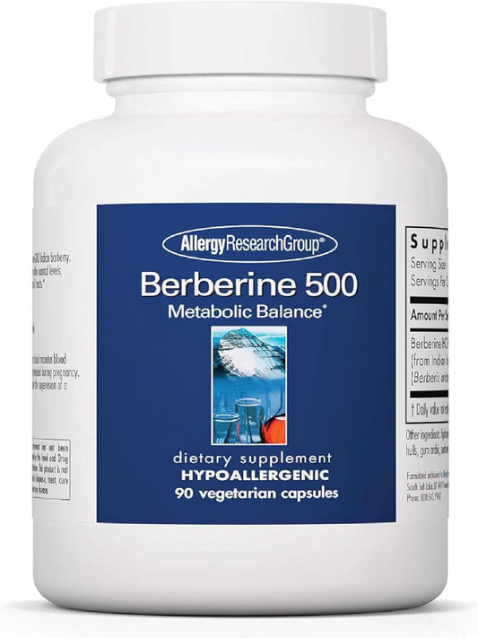 Allergy Research Group Berberine 500mg Supplement - Multi-Faceted Metabolic Support, Supports Healthy Cholesterol, Indian Barberry Root, Hypoallergenic, Vegetarian Capsules - 90 Count Nirvana Guru
