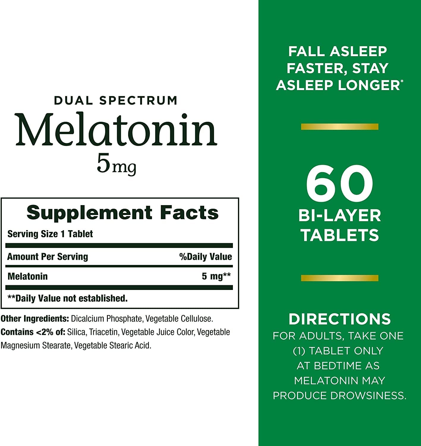 Nature's Bounty Melatonin 5mg Dual Spectrum, 100% Drug Free Sleep Supplement, Quick Release and Extended Release, Promotes Relaxation and Sleep Health, 60 Bi-Layer Tablets Nirvana Guru