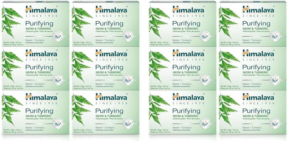 Himalaya Purifying Neem & Turmeric Cleansing Bar for Clean and Healthy Looking Skin, Free from Parabens, SLS and Phthalates, Gluten Free, Vegan, 125 g (4.41 oz), 6 Pack - Nirvana Guru