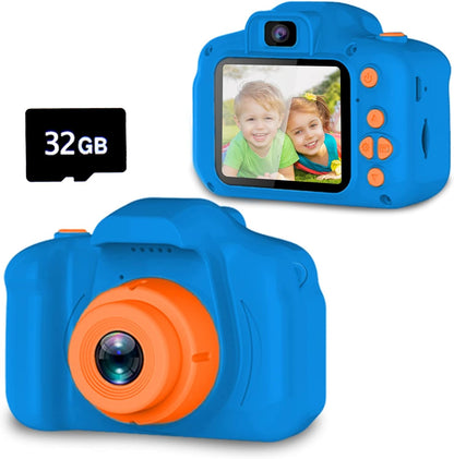 Seckton Upgrade Kids Selfie Camera, Christmas Birthday Gifts for Boys Age 3-9, HD Digital Video Cameras for Toddler, Portable Toy for 3 4 5 6 7 8 Year Old Boy with 32GB SD Card-Navy Nirvana Guru