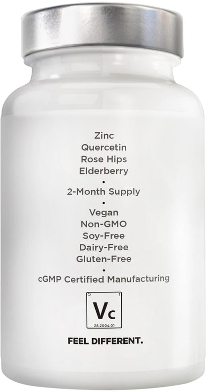 Amen Vitamin C+ Supplement with Zinc, Bioflavonoids, Quercetin, Rose HIPS, Elderberry – Vegan, Non-GMO – 2 Months Supply - 120 Capsules Nirvana Guru