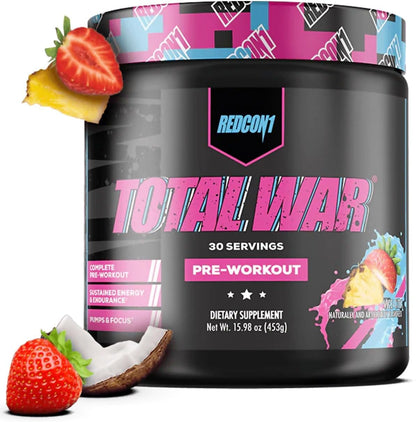 REDCON1 Total War Pre Workout Powder, Blue Lemonade - Beta Alanine + Citrulline Malate Keto Friendly Preworkout for Men & Women with 320mg of Caffeine - Fast Acting (30 Servings) Nirvana Guru