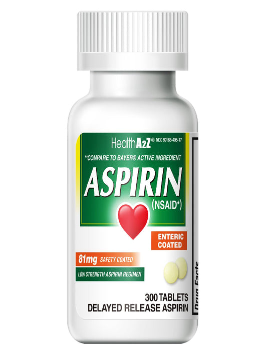 HealthA2Z® Aspirin 81 mg | Low Strength | Enteric Coated | Pain Relief | Reduces Minor Aches Muscle Pain & Cramps | Fever Reducer | Reduces Headache (365 Counts)