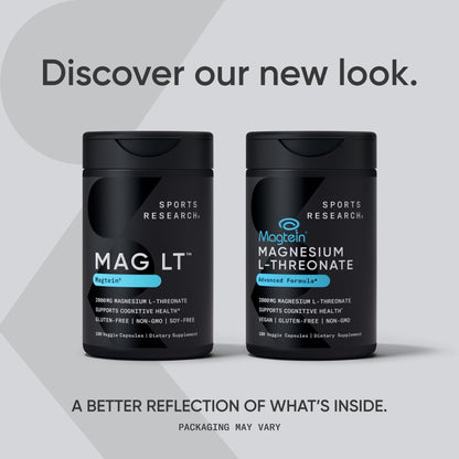 Sports Research Magtein Magnesium L-Threonate Capsules - Magnesium Supplement for Memory, Focus & Cognition - Magnesium L Threonate Supports Brain Health, Sleep & Mood - 2000mg, 90 Capsules for Adults - Nirvana Guru