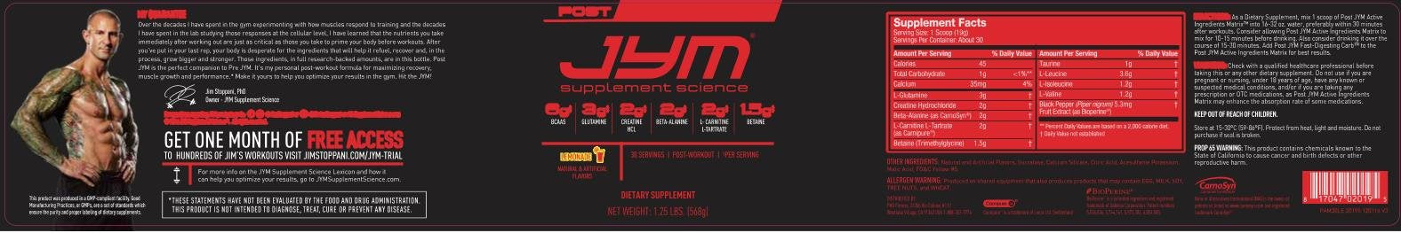JYM Supplement Science Post JYM Active Matrix Mandarin Orange Amino Recovery Powder Pure Creatine HCL, BCAA’s, Glutamine, Carnitine, Betaine, Taurine for Strength, Repair, Performance 30 Servings Nirvana Guru