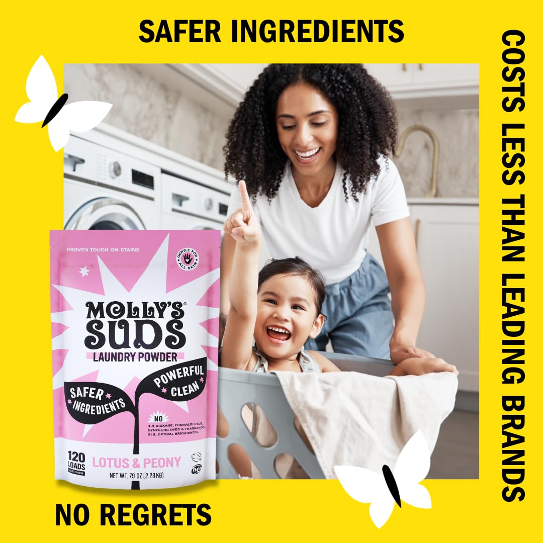 Molly's Suds Super Powder Detergent | Extra Strength Laundry Soap, Stain Fighting | Sensitive Skin | Simple, Effective Ingredients | 60 Loads - Lavender