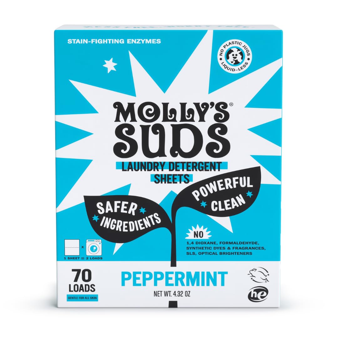 Molly’s Suds Laundry Detergent Sheets | Gentle on Sensitive Skin, Powerful Bio-Based Enzymes, Stain-Fighting | Liquidless & Plastic-Free Packaging | 70 Loads (Unscented) Nirvana Guru