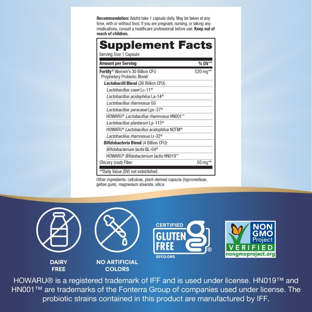 Nature's Way Fortify Daily Probiotic for Women, 30 Billion Live Cultures, 10 Strains, Prebiotics, Supports Digestive & Immune Health*, No Refrigeration Required, 30 Capsules (Packaging May Vary) - Nirvana Guru
