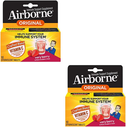 Airborne Very Berry Effervescent Tablets, 10 count - 1000mg of Vitamin C - Immune Support Supplement (Pack of 2) Nirvana Guru