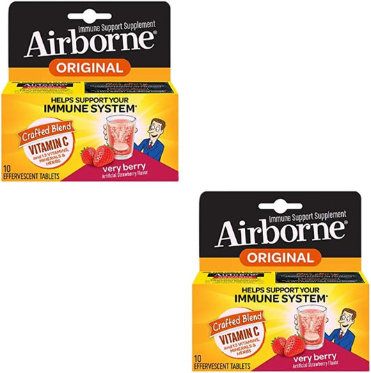 Airborne Very Berry Effervescent Tablets, 10 count - 1000mg of Vitamin C - Immune Support Supplement (Pack of 2) Nirvana Guru