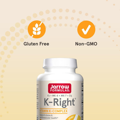 Jarrow Formulas K-Right - Vitamin K-Complex (K1, MK-4, MK-7, D3) - 60 Servings (Softgels) - Dietary Supplement for Bone & Cardiovascular Health Support - Vitamin K2 MK-7 - Gluten Free Nirvana Guru