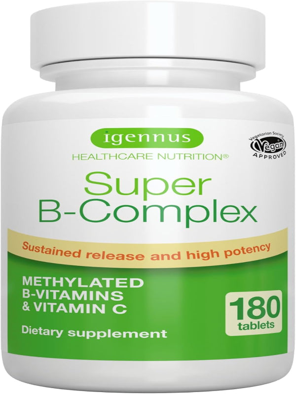 Igennus Super B-Complex Methylated B-Vitamins, MTHFR Supplement with Methylfolate & B12 Methylcobalamin, High Bioavailability & Potency, Vegan, Lab Verified, 180 Small Tablets Nirvana Guru