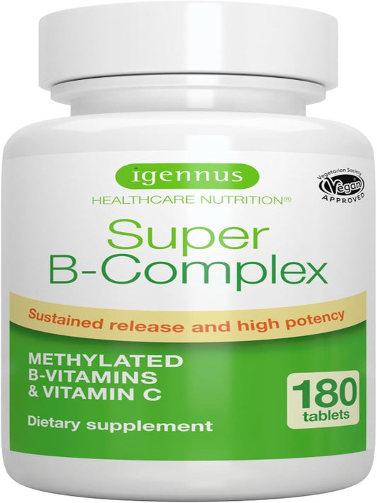 Igennus Super B-Complex Methylated B-Vitamins, MTHFR Supplement with Methylfolate & B12 Methylcobalamin, High Bioavailability & Potency, Vegan, Lab Verified, 180 Small Tablets Nirvana Guru