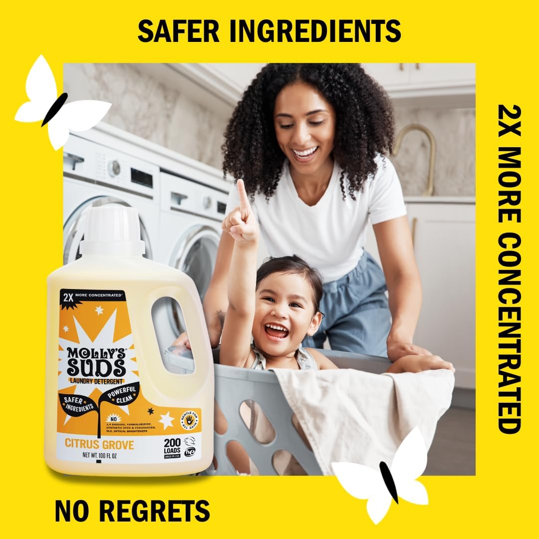 Molly's Suds Liquid Laundry Detergent | Clean Laundry Detergent Soap for Sensitive Skin | 2x Concentrated, High Efficiency (HE) | Unscented - 100 Loads Nirvana Guru