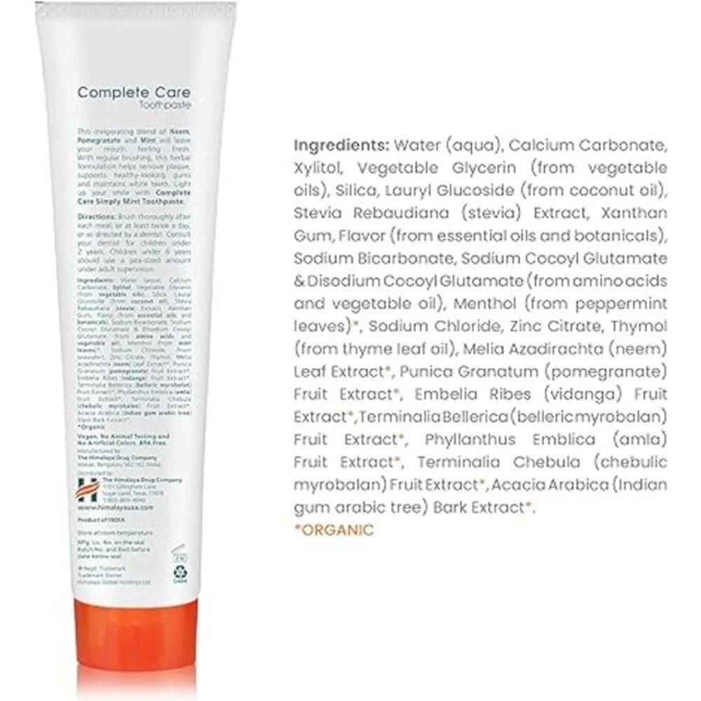 Himalaya Botanique Complete Care Toothpaste, Variety Pack - Fluoride Free Toothpaste for Clean Teeth & Fresh Breath - Vegan, Gluten Free, No Artificial Flavors, 5.29 oz (Pack of 4) - Nirvana Guru