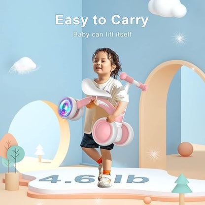 Colorful Lighting Baby Balance Bike Toys for 1 Year Old Girl Gifts, 10-36 Month Toddler Balance Bike, No Pedal 4 Silence Wheels & Soft Seat Pre-School First Riding on Toys, 1st Birthday Gifts. Nirvana Guru