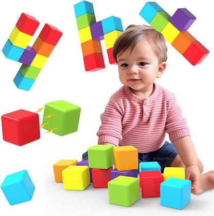 Magnetic Building Blocks Large, 1.65 inch Magnetic Stacking Cubes for Toddlers, Sensory & Montessori Toys for Boys & Girls 1 2 3 Years Old (12 PCS) nirvanaguru
