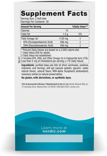 Nordic Naturals Ultimate Omega 2X Mini, Strawberry Flavor - 60 Mini Soft Gels - 1120 mg Omega-3 - High-Potency Omega-3 Fish Oil Supplement - EPA & DHA - Promotes Brain & Heart Health - 30 Servings - Nirvana Guru