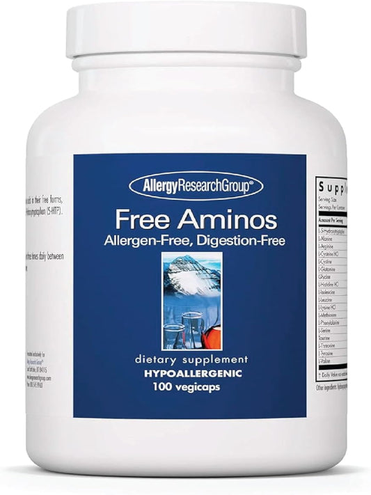 Allergy Research Group Free Aminos Supplement - Free Form Amino Acids, Essential Amino Acids Complex, Lean Muscle Mass Support, Allergen-Free, Digestion-Free, Vegetarian Capsules - 100 Count Nirvana Guru