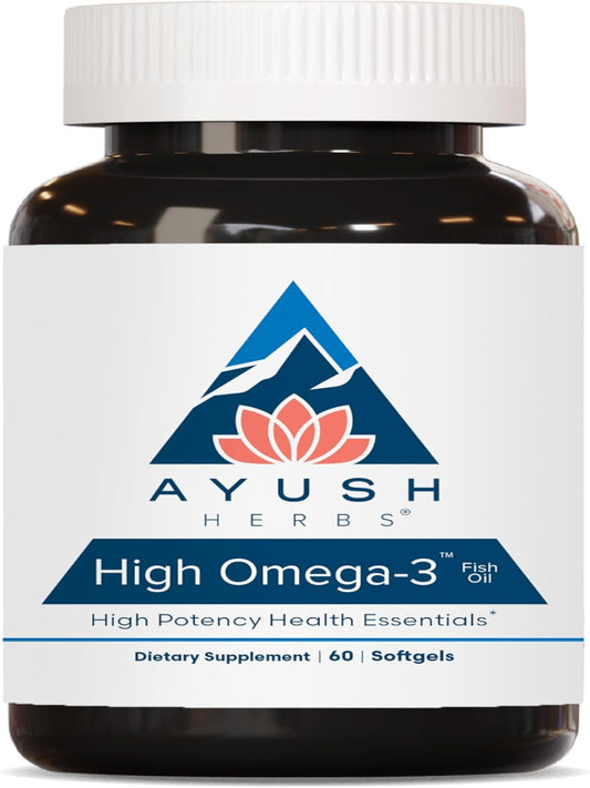 Ayush Herbs High Omega 3 - Omega 3 Fish Oil, 1000mg Per Capsule, EPA & DHA Fish Oil Supplement for Women & Men, Natural Lemon Flavor - 60 Softgel Capsules (1 Count) Nirvana Guru