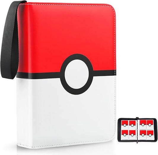 Card Binder 4 Pocket, Trading Card Holder Fits 400 Cards With 50 Removable Sleeves, Portable Collection Card Ablum, Game Card Case book With Zipper for Gift, Red nirvanaguru