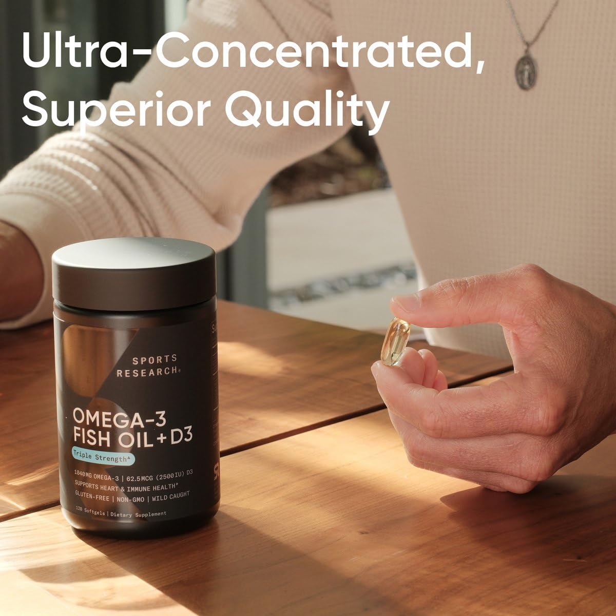 Sports Research® Alaskan Omega-3 Fish Oil 1040mg + Vitamin D3 2500iu - Supports Brain & Heart Health - MSC Certified Sustainable · Wild-Caught · Non-GMO · Triglyceride Form - 120 Count Softgels - Nirvana Guru