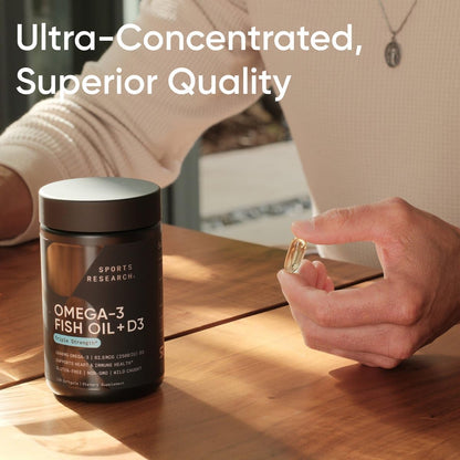 Sports Research® Alaskan Omega-3 Fish Oil 1040mg + Vitamin D3 2500iu - Supports Brain & Heart Health - MSC Certified Sustainable · Wild-Caught · Non-GMO · Triglyceride Form - 120 Count Softgels - Nirvana Guru
