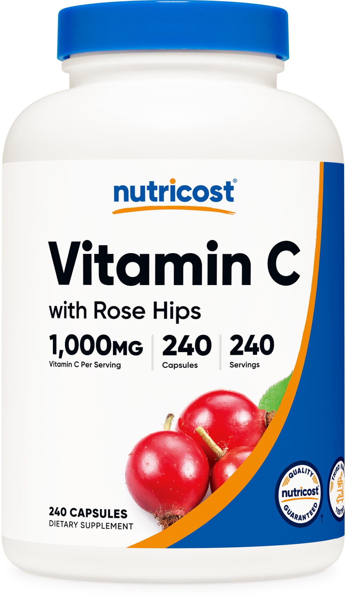 Nutricost Vitamin C with Rose HIPS 1025mg, 240 Capsules - Vitamin C 1,000mg, Rose HIPS 25mg, Premium, Non-GMO, Gluten Free Supplement Nirvana Guru