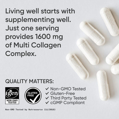 Sports Research Multi Collagen Pills (Type I, II, III, V, X) Hydrolyzed Collagen Peptides with Hyaluronic Acid + Vitamin C | Non-GMO Verified & Gluten Free - 90 Capsules - Nirvana Guru