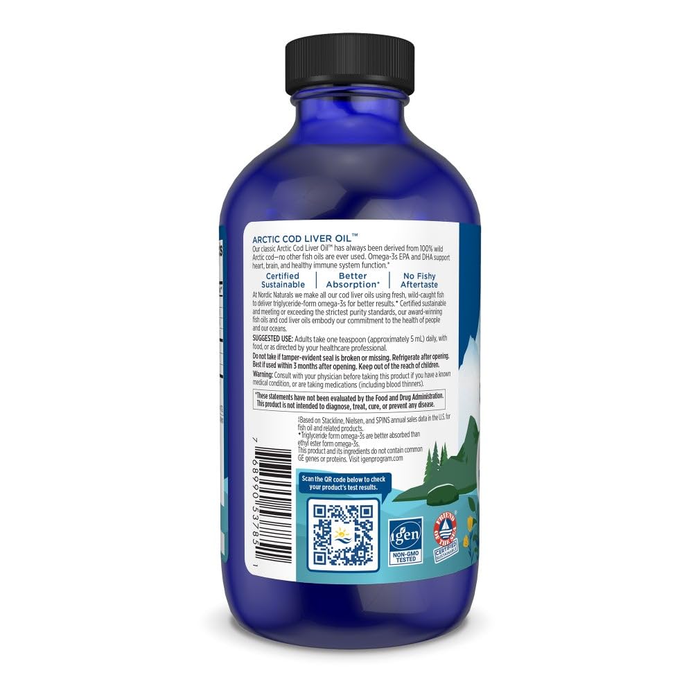 Nordic Naturals Arctic Cod Liver Oil, Orange - 16 oz - 1060 mg Total Omega-3s with EPA & DHA - Heart & Brain Health, Healthy Immunity, Overall Wellness - Non-GMO - 96 Servings - Nirvana Guru
