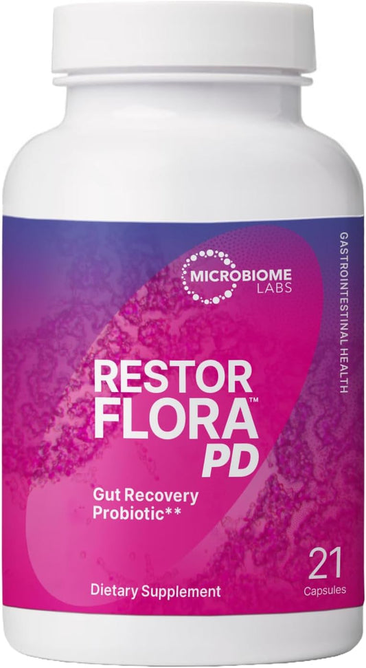 Microbiome Labs RestorFlora PD - Men's & Women's Probiotics for Digestive Health & Gut Reset - Spore Based Saccharomyces Boulardii Probiotics to Help Restore Microbial Balance (21 Capsules) - Nirvana Guru