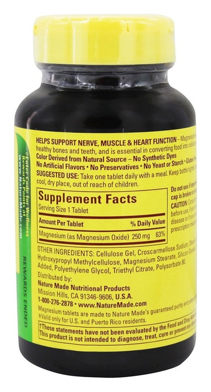 Nature Made Magnesium 250 mg, Magnesium Supplement for Muscle, Heart, Bone and Nerve Support, 90 Softgels, 90 Day Supply - Nirvana Guru