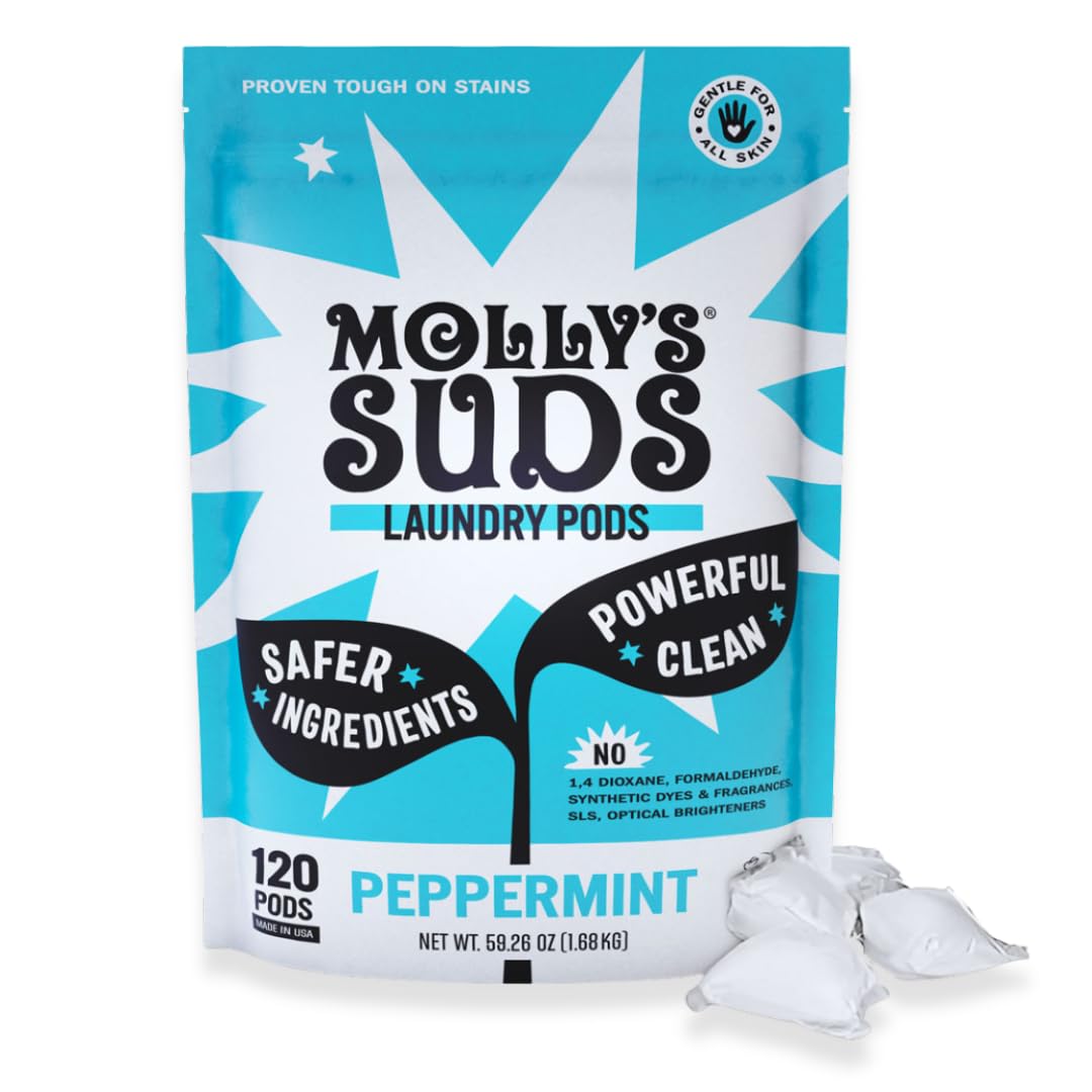 Molly's Suds Laundry Detergent Pods | Clean Detergent for Sensitive Skin | Ultra Concentrated and Stain Fighting | Peppermint - 120 Count (Value Pack) Nirvana Guru