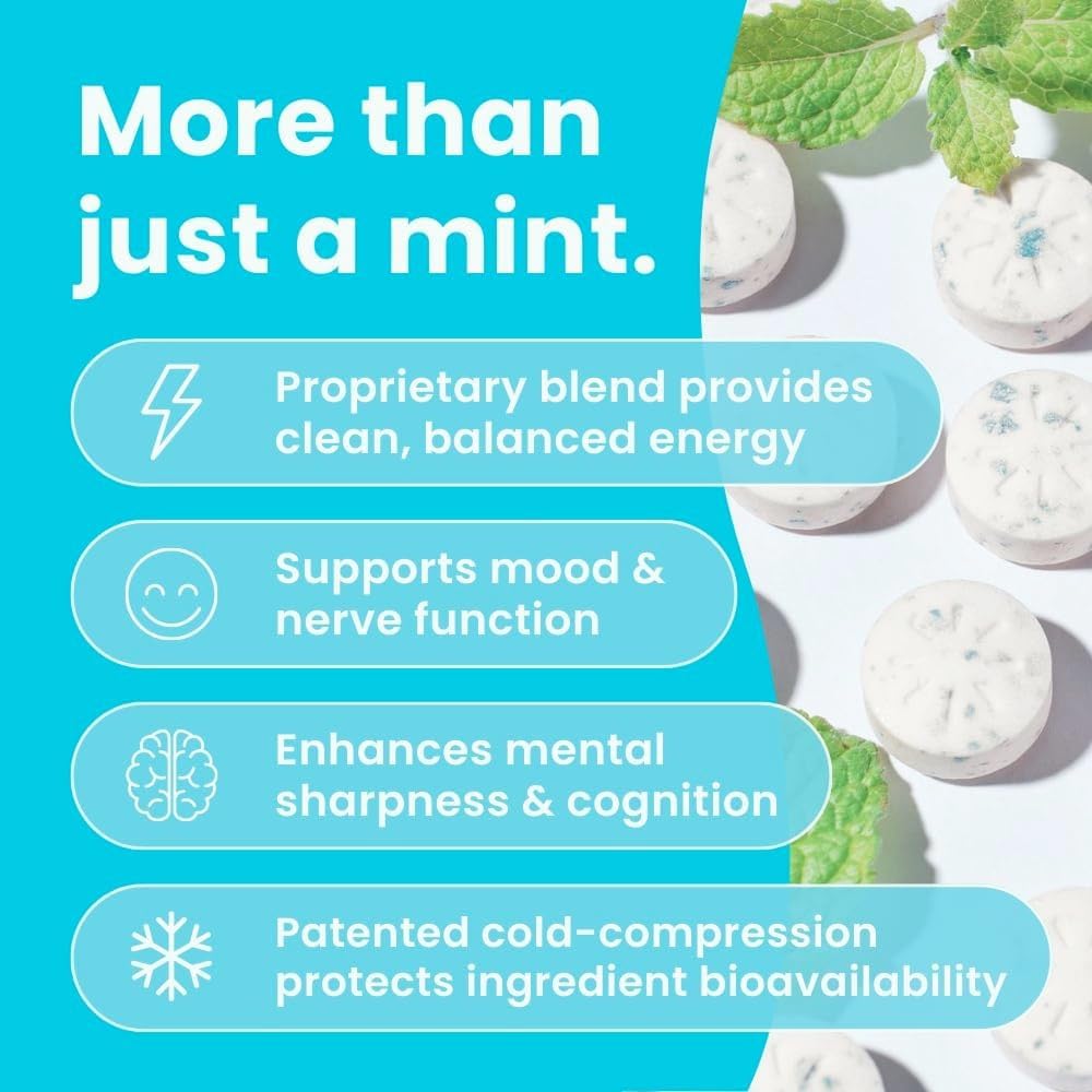 NeuroGum Energy & Focus Mints (Peppermint, 90 Pieces) | 40mg Natural Caffeine + L-Theanine + Vitamin B12 & B6 | Sugar Free Nootropic Cognitive Brain Performance Supplement