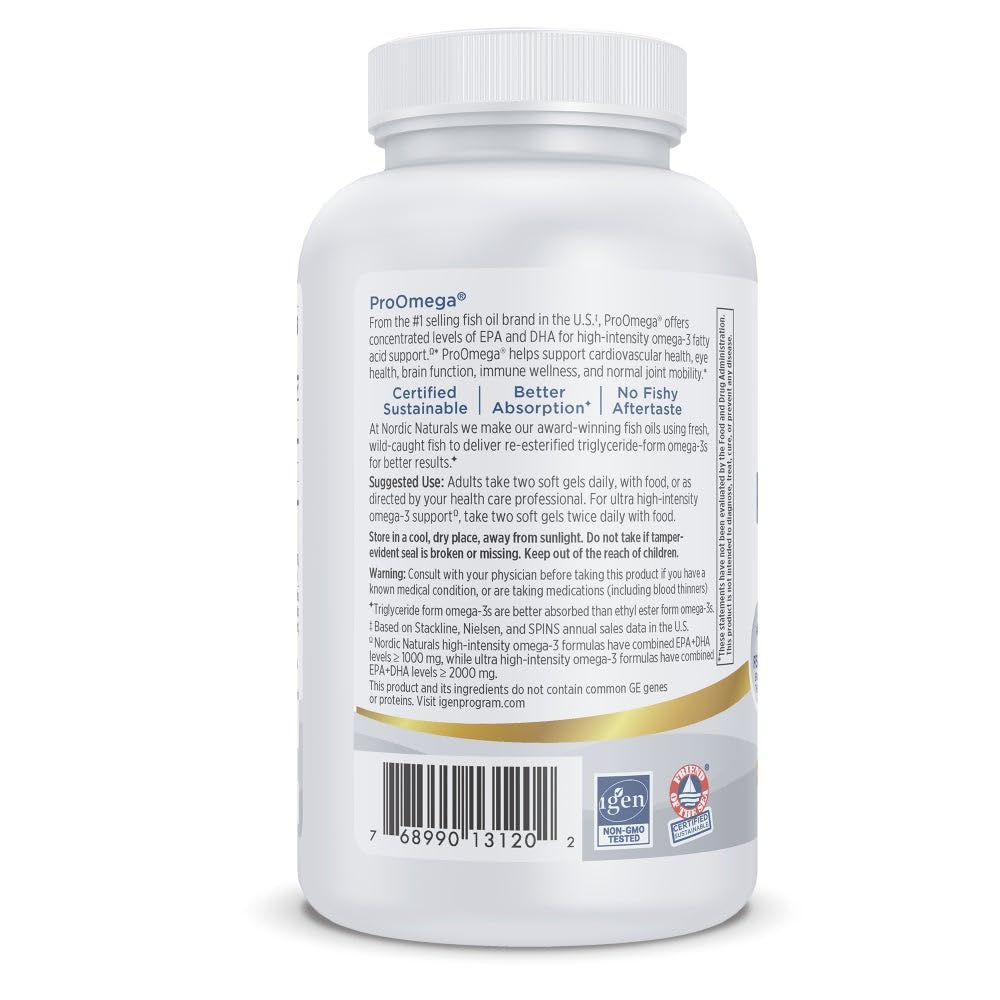 Nordic Naturals ProOmega, Lemon Flavor - 180 Soft Gels - 1280 mg Omega-3 - High-Potency Fish Oil with EPA & DHA - Promotes Brain, Eye, Heart, & Immune Health - Non-GMO - 90 Servings - Nirvana Guru