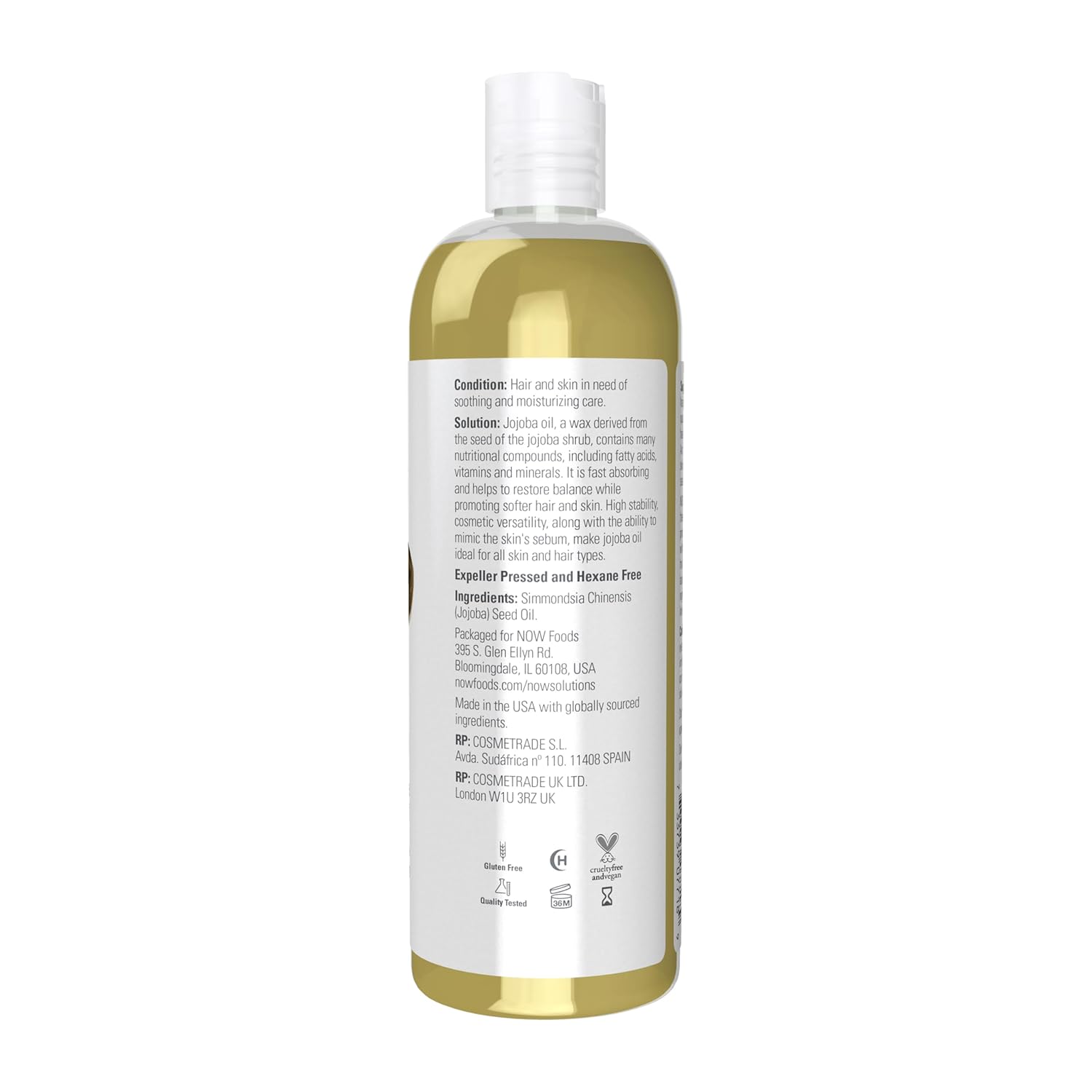 NOW Foods Solutions, Jojoba Oil, 100% Pure Moisturizing, Multi-Purpose Oil for Face, Hair and Body, 16-Ounce - Nirvana Guru
