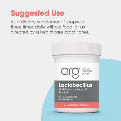 Allergy Research Group Lactobacillus Supplement - Probiotics for Men & Women, Digestive Health, Gut Health, Vegetarian Capsules - 100 Count Nirvana Guru