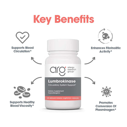 Allergy Research Group Lumbrokinase Supplement - Enzyme for Circulatory System Support, Supports Blood Circulation Already in The Normal Range, Cardiovascular Health - 60 Vegetarian Capsules Nirvana Guru