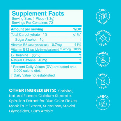 NeuroGum Energy & Focus Mints (Peppermint, 90 Pieces) | 40mg Natural Caffeine + L-Theanine + Vitamin B12 & B6 | Sugar Free Nootropic Cognitive Brain Performance Supplement
