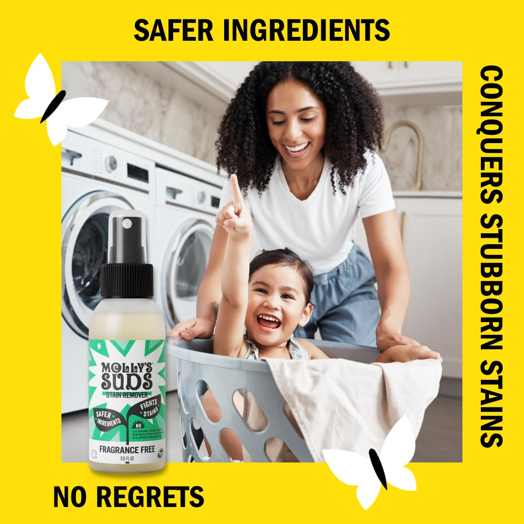 Molly's Suds Stain Remover Spray | Gentle Yet Powerful, Great for Baby & Pet Stains | Clean, Simple Ingredients (Fragrance Free) (16 Fl Oz (Pack of 2)) Nirvana Guru