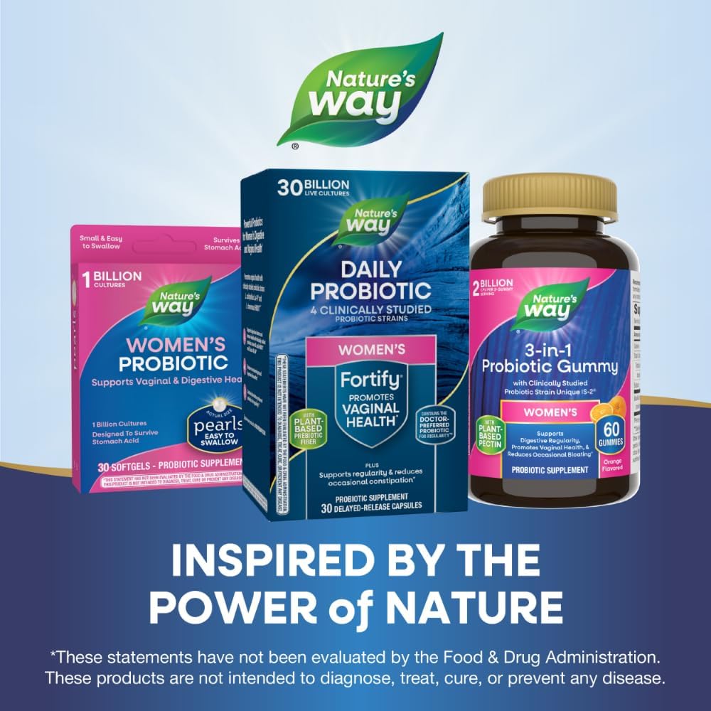 Nature's Way Fortify Daily Probiotic for Women, 30 Billion Live Cultures, 10 Strains, Prebiotics, Supports Digestive & Immune Health*, No Refrigeration Required, 30 Capsules (Packaging May Vary) - Nirvana Guru