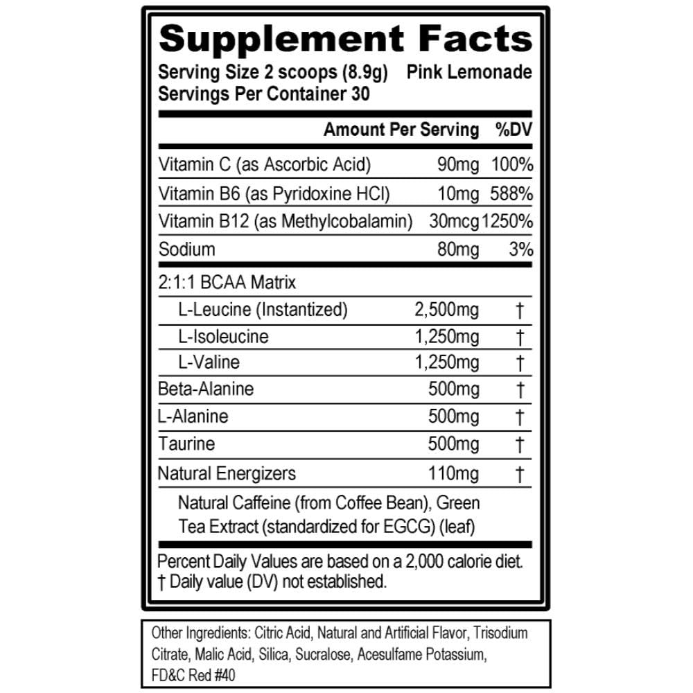 EVL BCAAs Amino Acids Powder - BCAA Energy Pre Workout Powder for Muscle Recovery Lean Growth and Endurance - Rehydrating Post Workout Recovery Drink with Natural Caffeine - Pink Lemonade Nirvana Guru